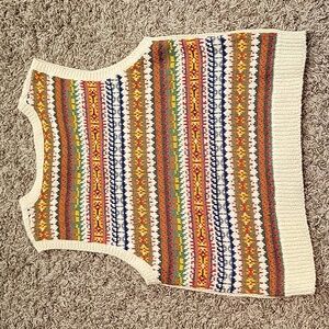 Sweater Vest Vintage Cable Knit Fisherman Fair Isle Fall Academia Petite Medium